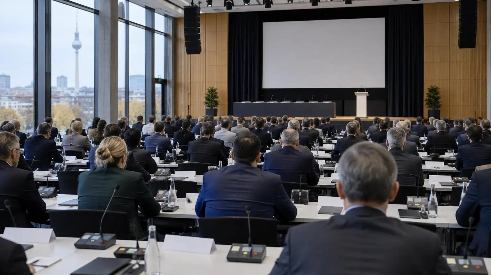 Delegater i en konferenssal diskuterar den nya landslagspausen