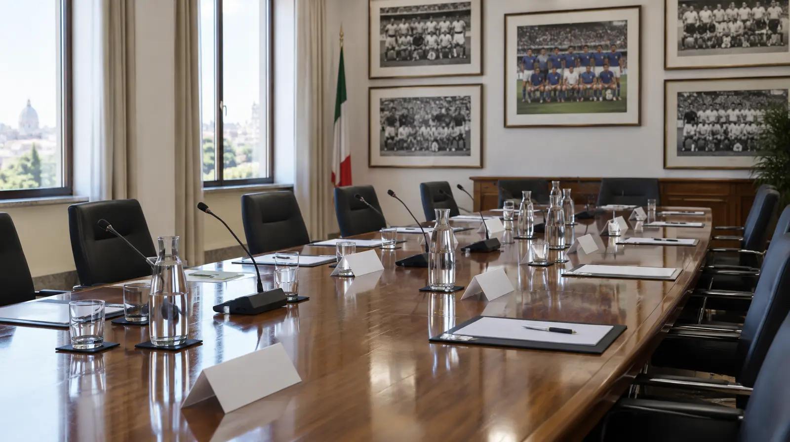Tomt sammanträdesrum hos det italienska fotbollsförbundet